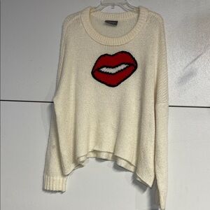 WOODEN SHIPS LIPS VALENTINES SWEATER WHITE RED MOHAIR WOOL SMALL/MEDIUM